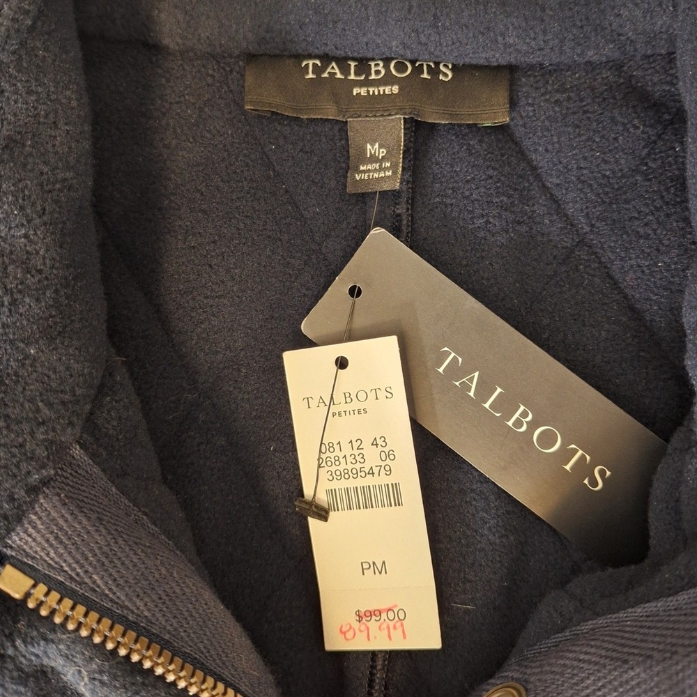 NEW Talbots Quilted Vest Petite Med Navy Blue Light Jacket Full Zip Snap Pockets - Picture 3 of 8